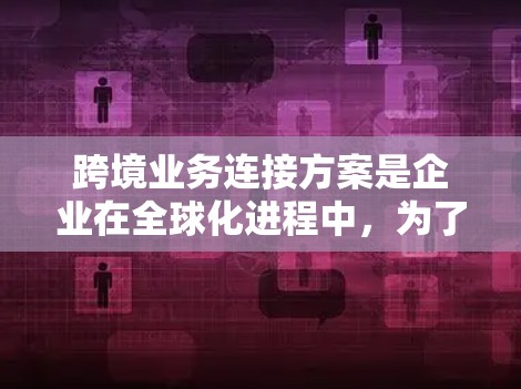 跨境业务连接方案是企业在全球化进程中，为了实现业务扩展、资源整合和风险管理所需的重要策略。以下是一个详细的跨境业务连接方案框架，涵盖了主要的方面和建议